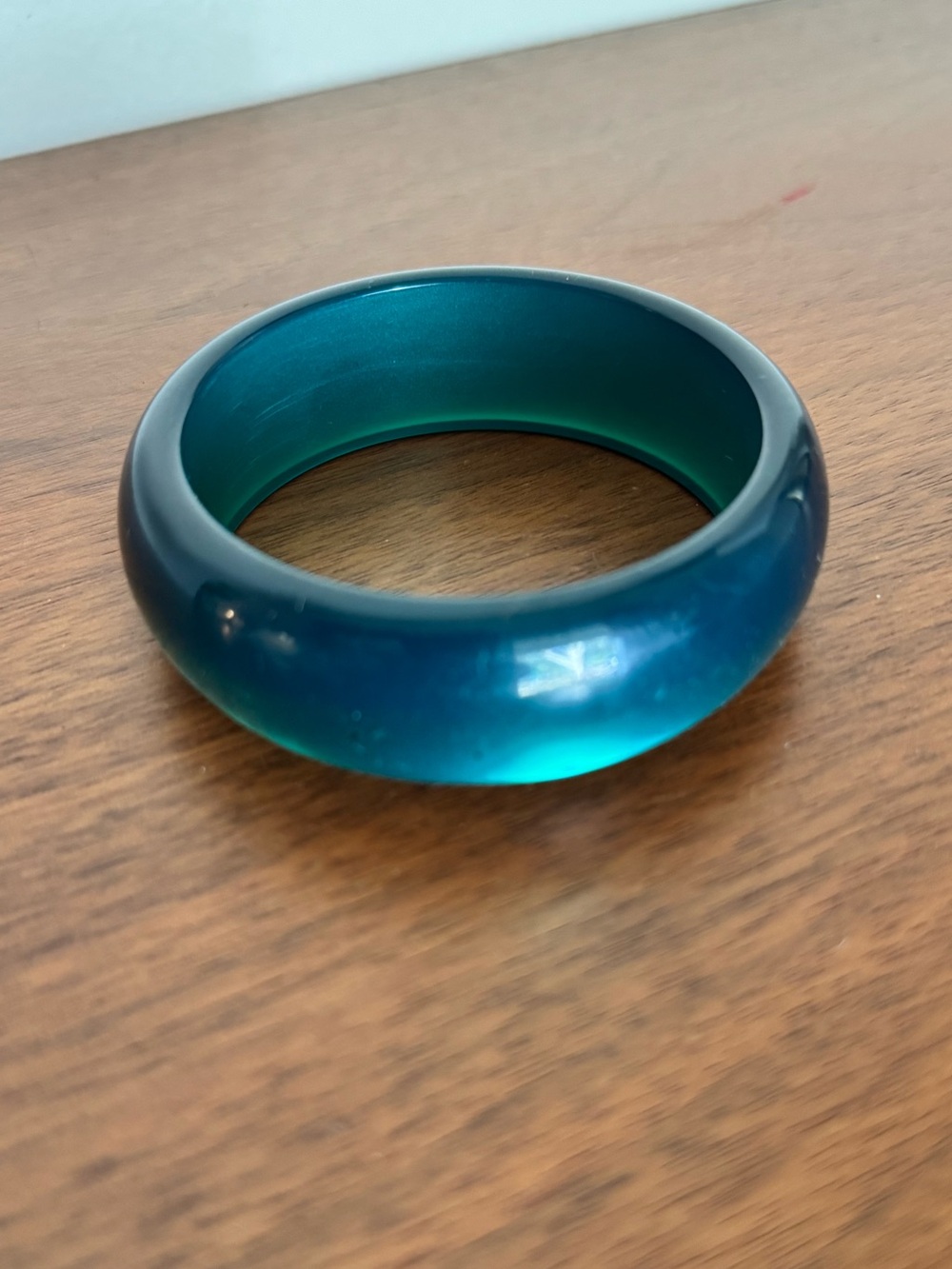 Vintage Teal Green Lucite Bangle Bracelet Chunky Wide Moonglow Retro Mod